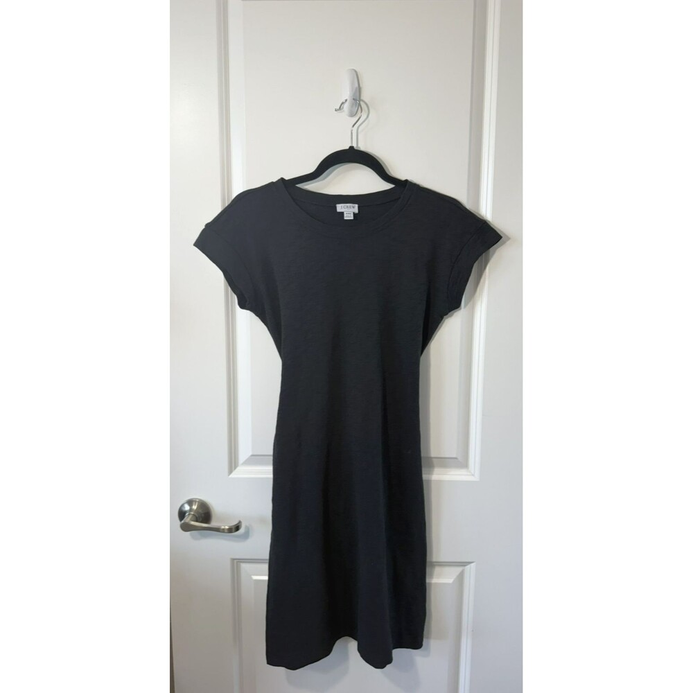 J. Crew Short Sleeve Tie Waist Mini T-Shirt Dress 100% Cotton Black Women XXS